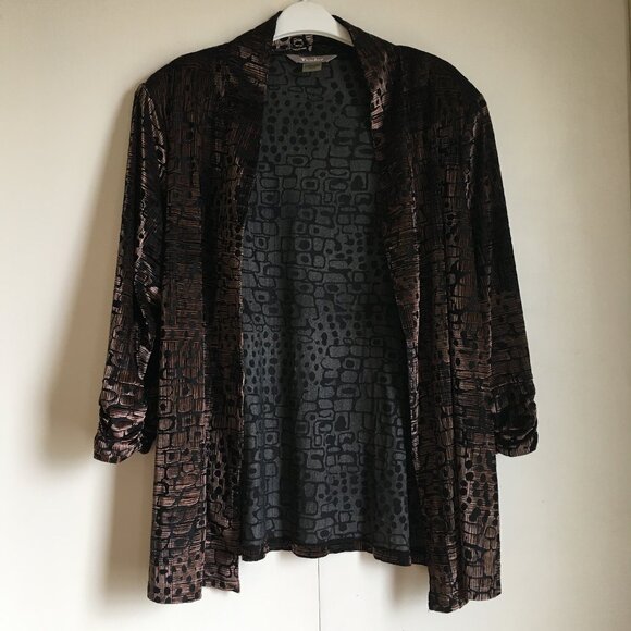 Vintage Mod Velvet Burnout Open Cardigan With Shoulderpads - Picture 1 of 16
